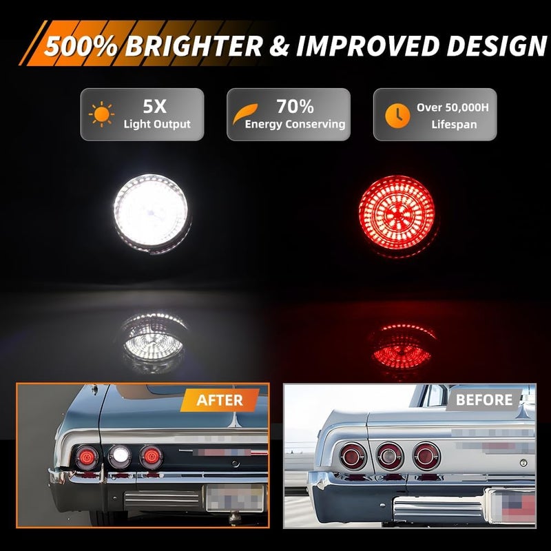 MOTRUM Tail Light Compatible with 1964 Chevy Impala, [DOT] [Waterproof] 4 Red LED Taillight Lamps, 2 White LED Tail Lamps, Replace OEM #‎MO-3237, 6 PCS, Smoked Lens - Image 2